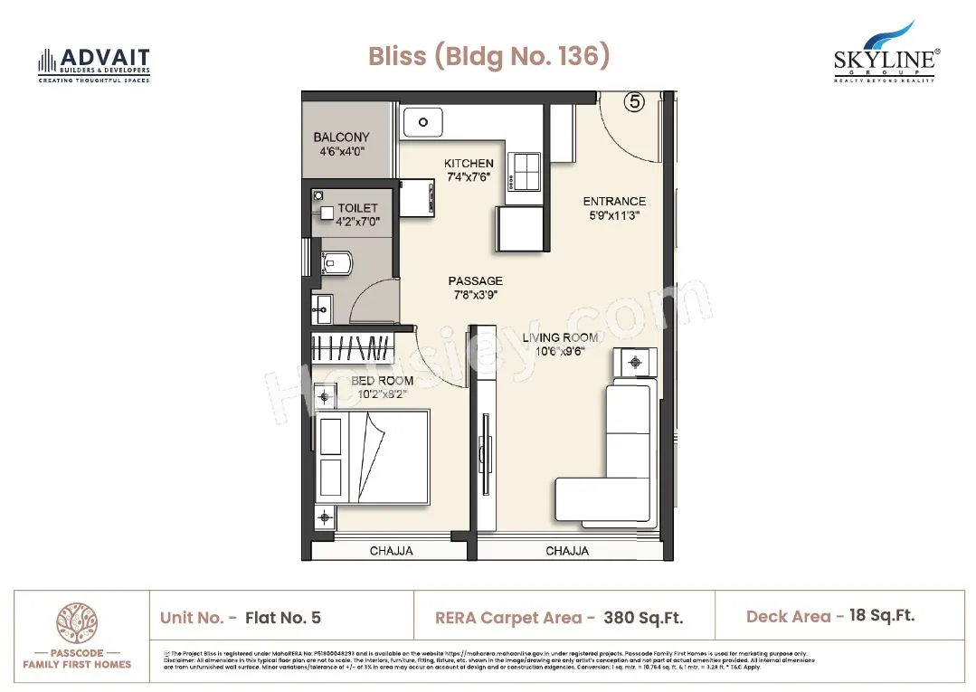 Skyline Advait Unit plan - 398 sq.ft.