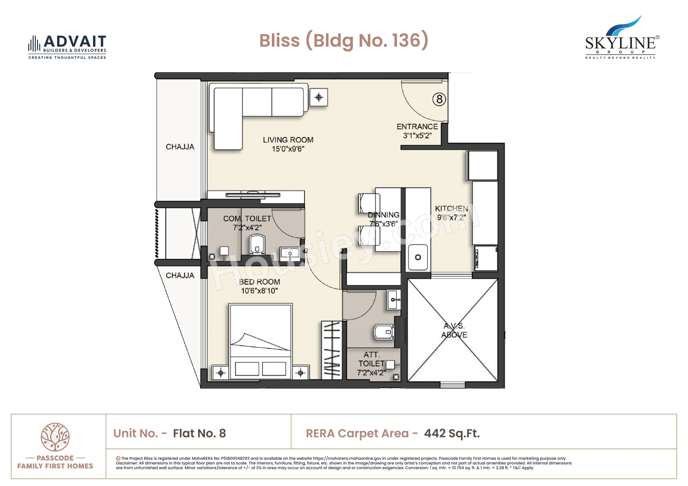 Skyline Advait Unit plan - 442 sq.ft.