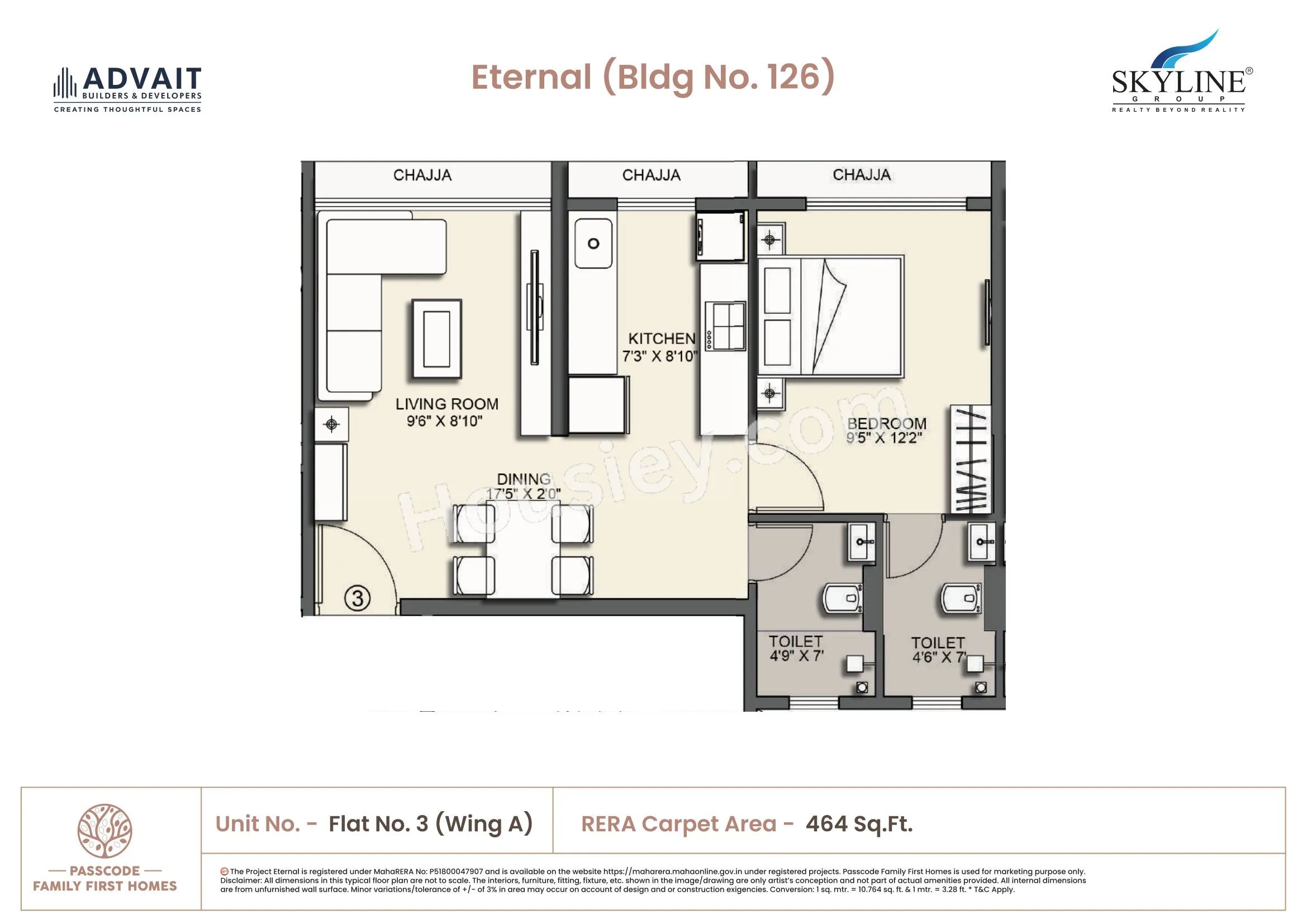 Skyline Advait Unit plan - 464 sq.ft.