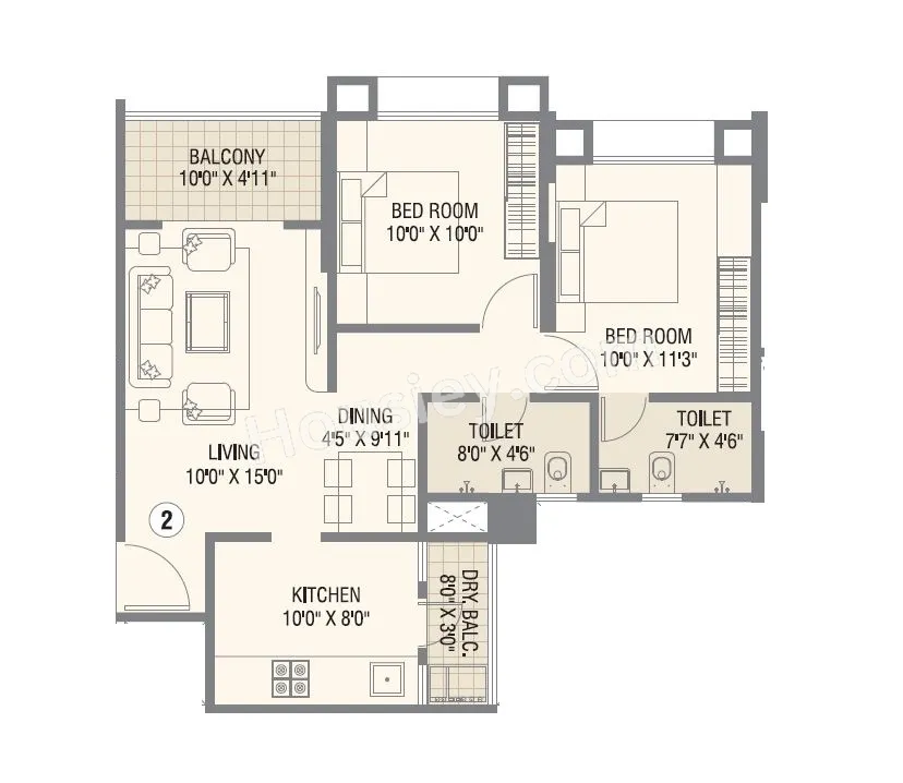 Skyrise Sparkle Unit plan - 702 sq.ft.