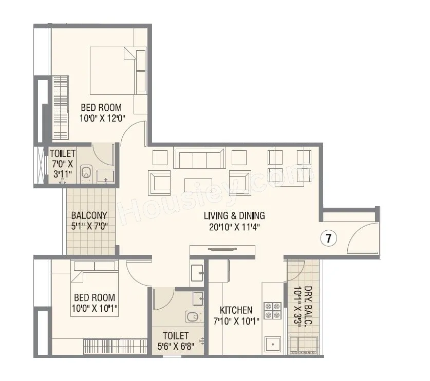 Skyrise Sparkle Unit plan - 749 sq.ft.