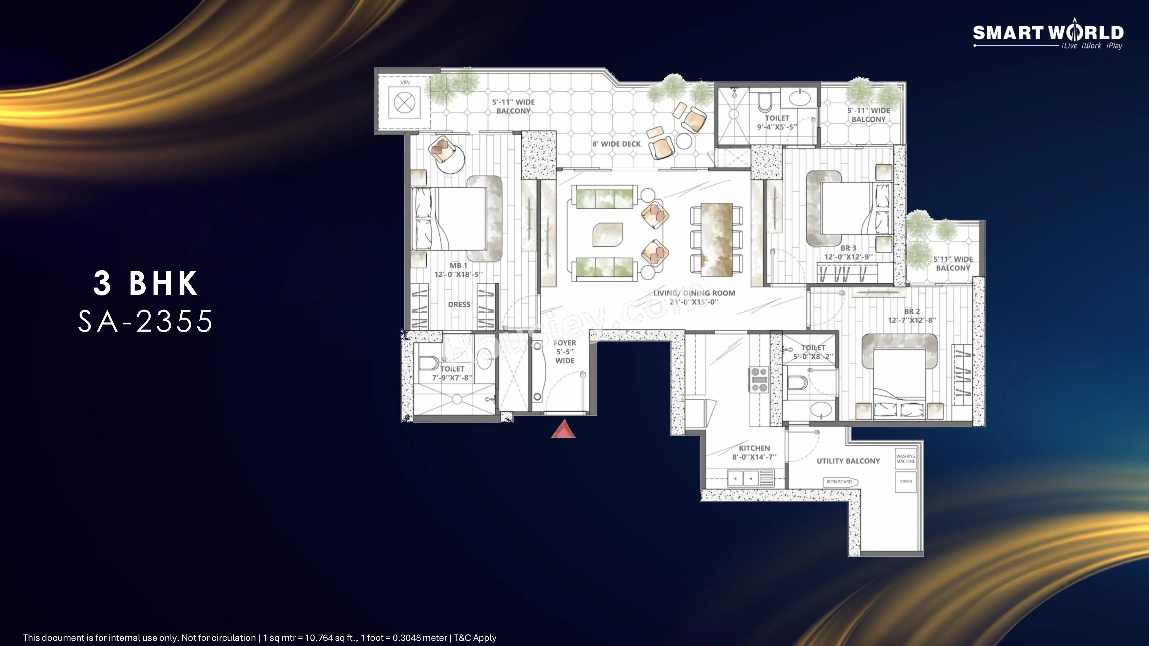 Smart World Sky Arc Unit plan - 1531 sq.ft.