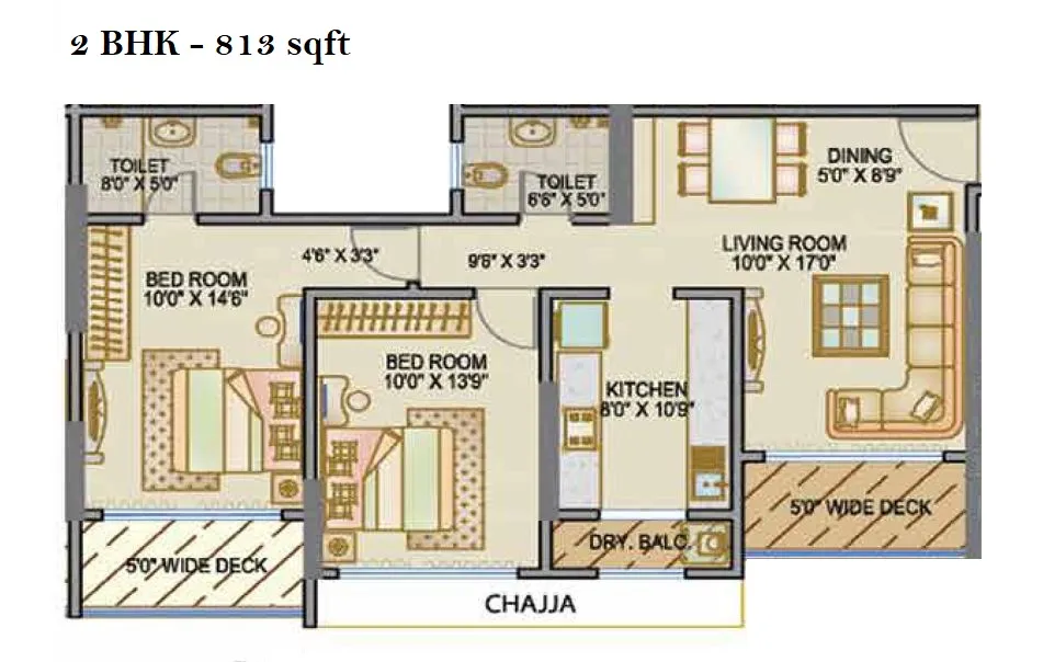 Smgk Woods Platina Ebony Unit plan - 813 sq.ft.