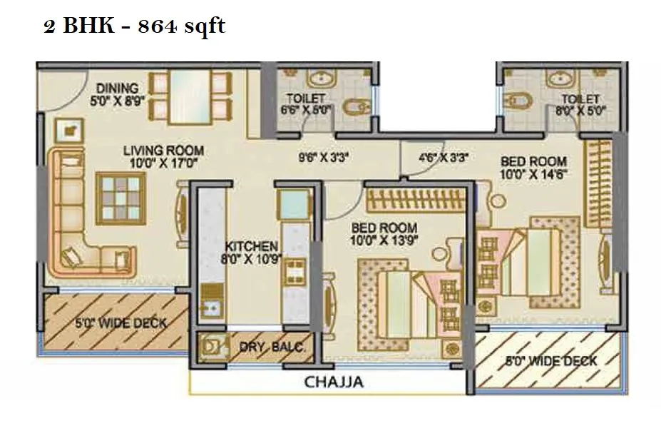 Smgk Woods Platina Ebony Unit plan - 864 sq.ft.