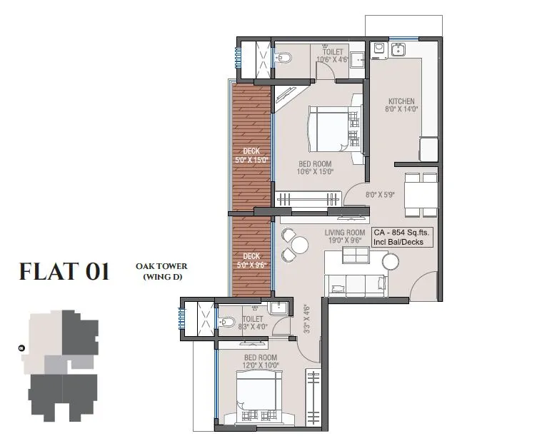 Smgk Woods Platina Oak Unit plan - 854 sq.ft.