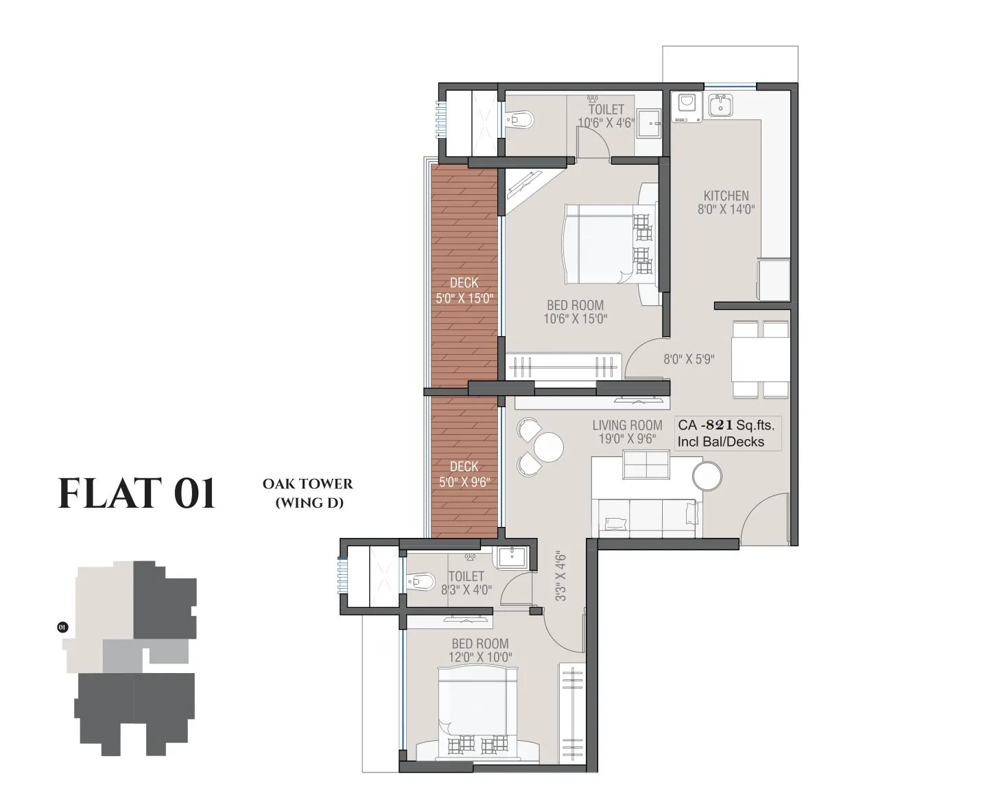 Smgk Woods Platina Walnut Unit plan - 821 sq.ft.