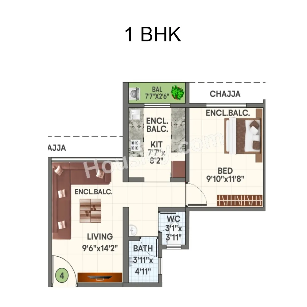 Sneh Serene Unit plan - 425 sq.ft.