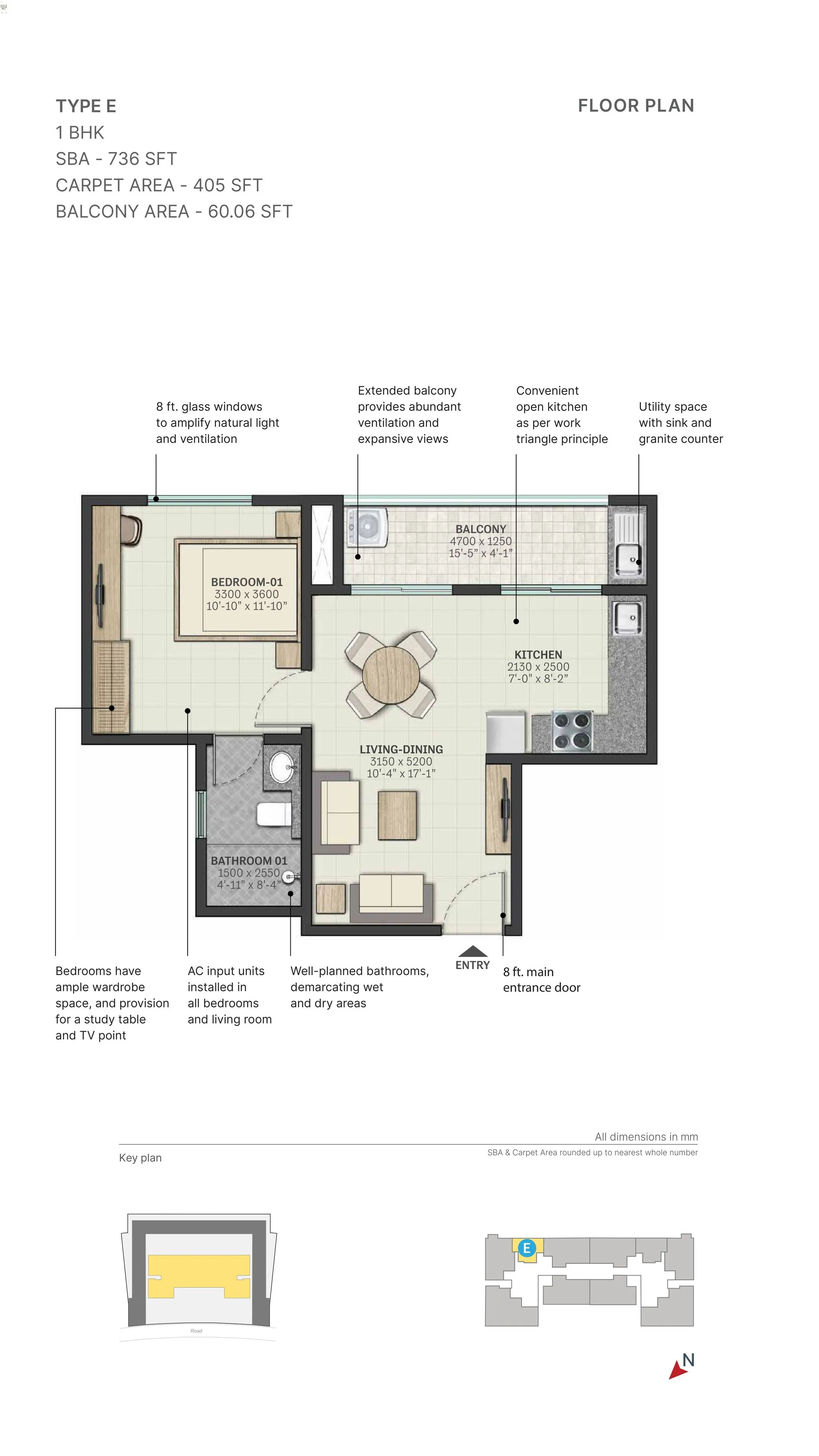 Sobha Avalon Unit plan - 735 sq.ft.