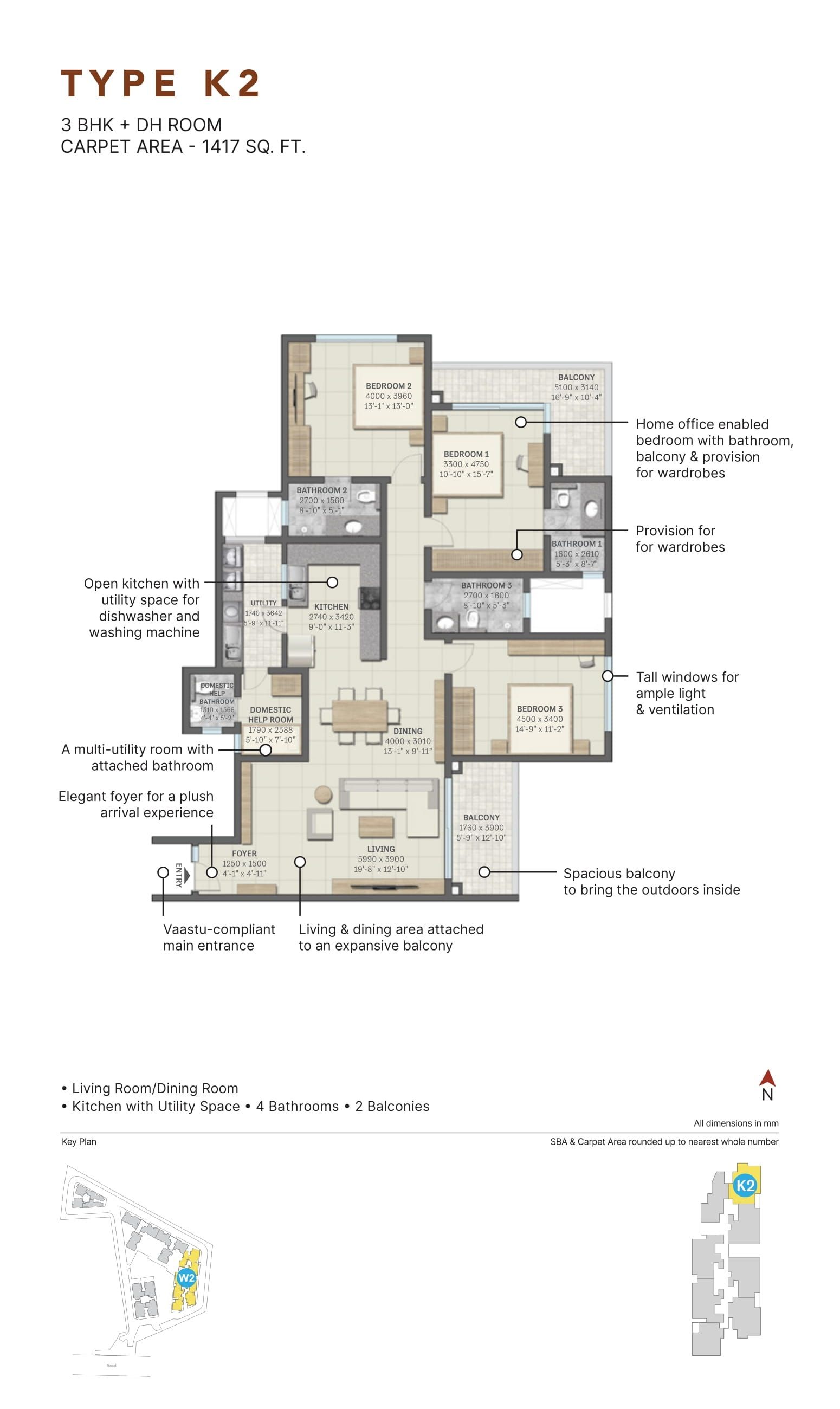 Sobha Infinia Phase II Unit plan - 1417 sq.ft.