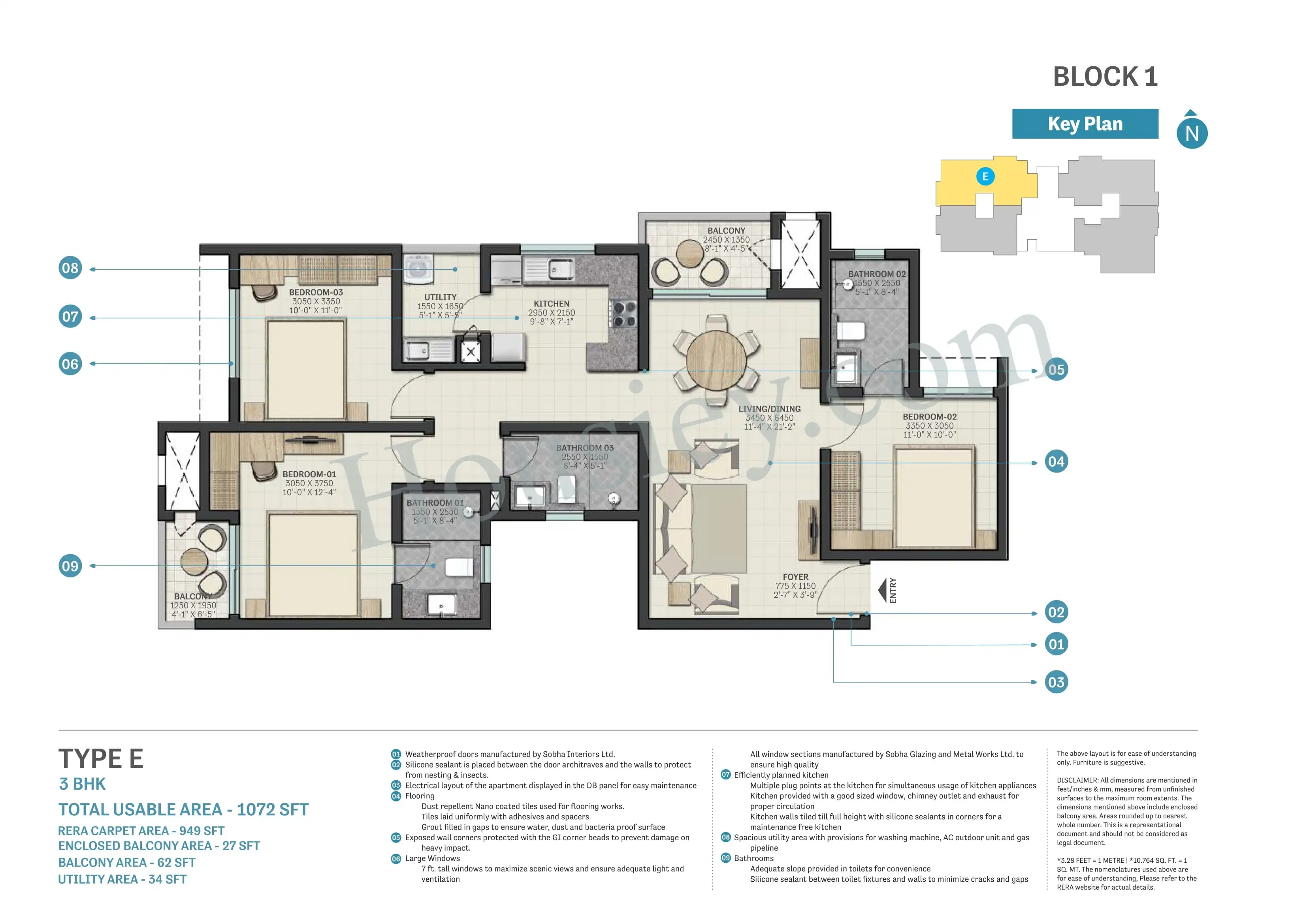 Sobha Nesara Unit plan - 1072 sq.ft.