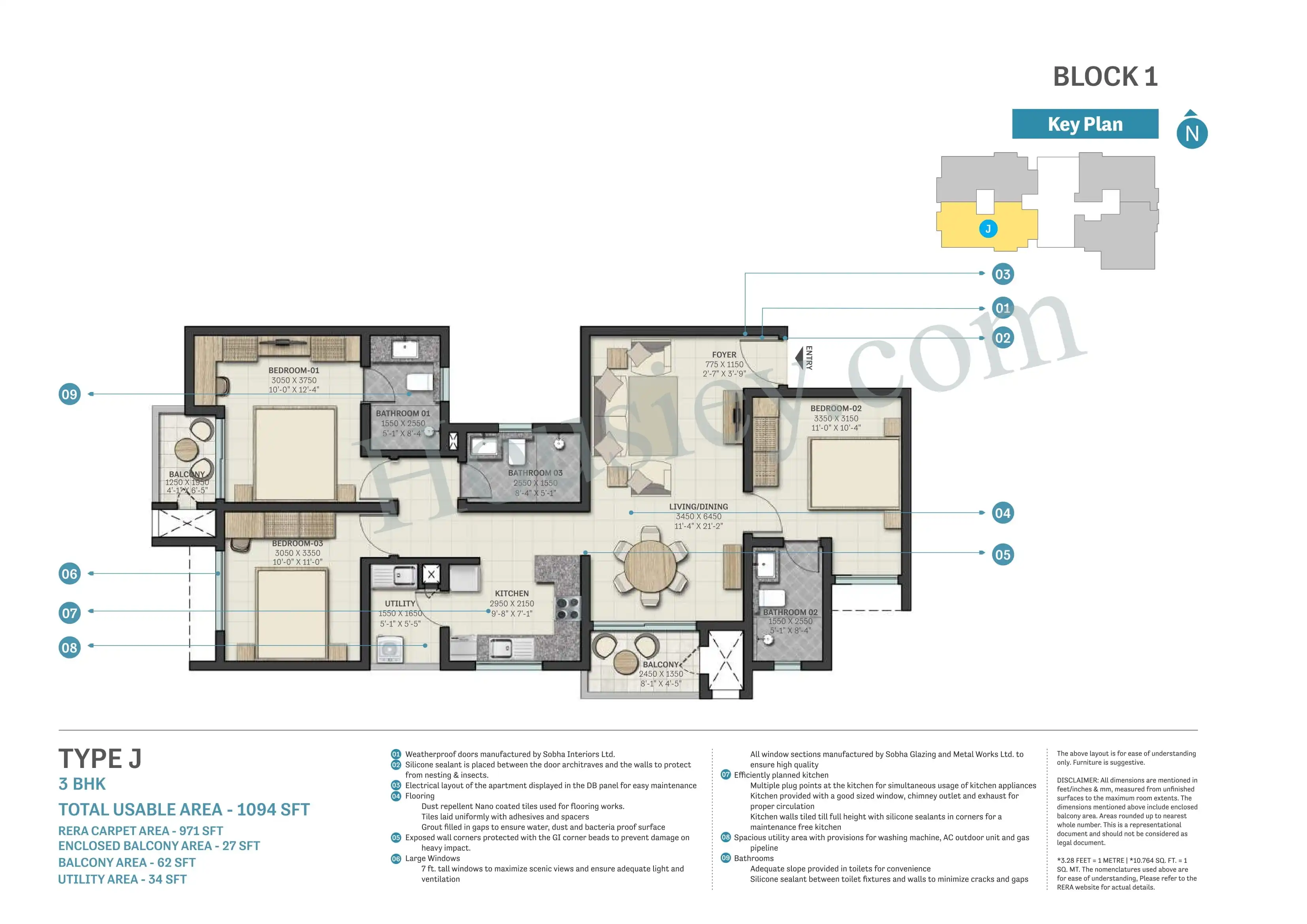 Sobha Nesara Unit plan - 1094 sq.ft.