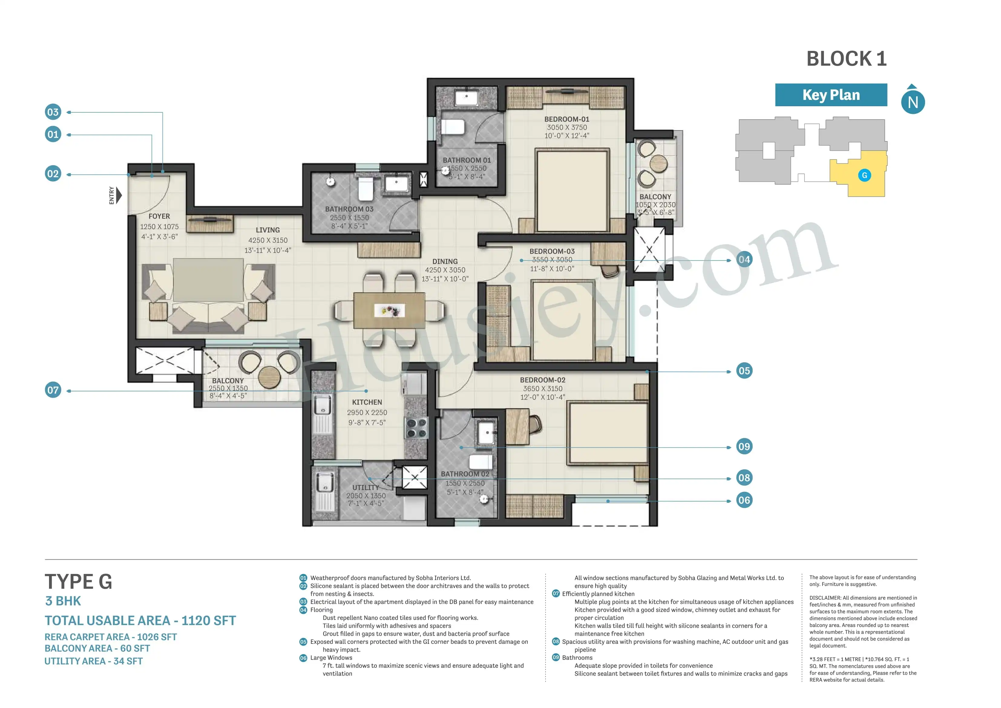 Sobha Nesara Unit plan - 1120 sq.ft.