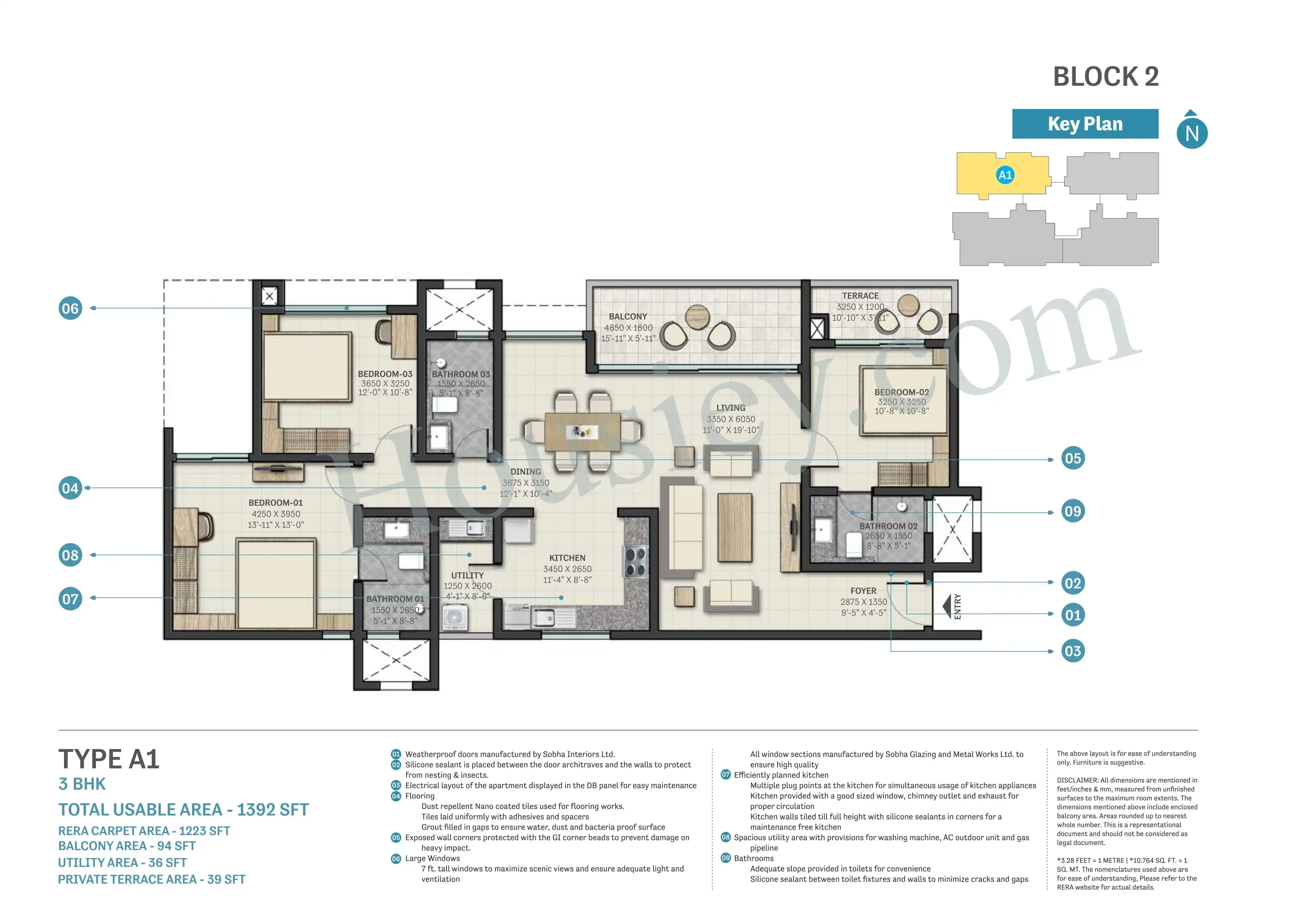 Sobha Nesara Unit plan - 1392 sq.ft.