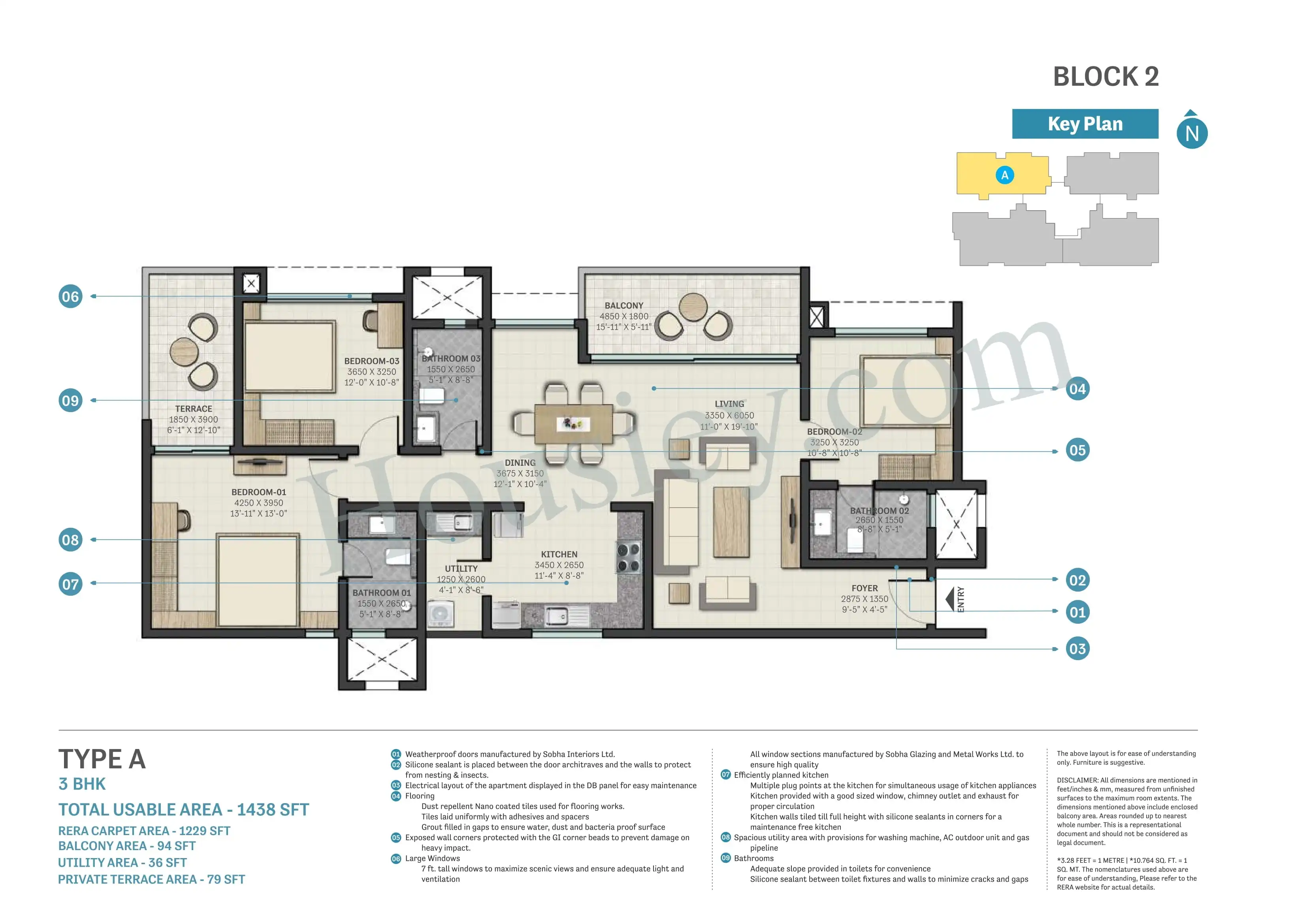 Sobha Nesara Unit plan - 1438 sq.ft.