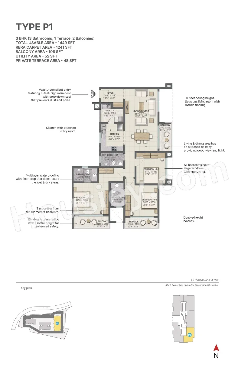 Sobha Nesara Unit plan - 1450 sq.ft.