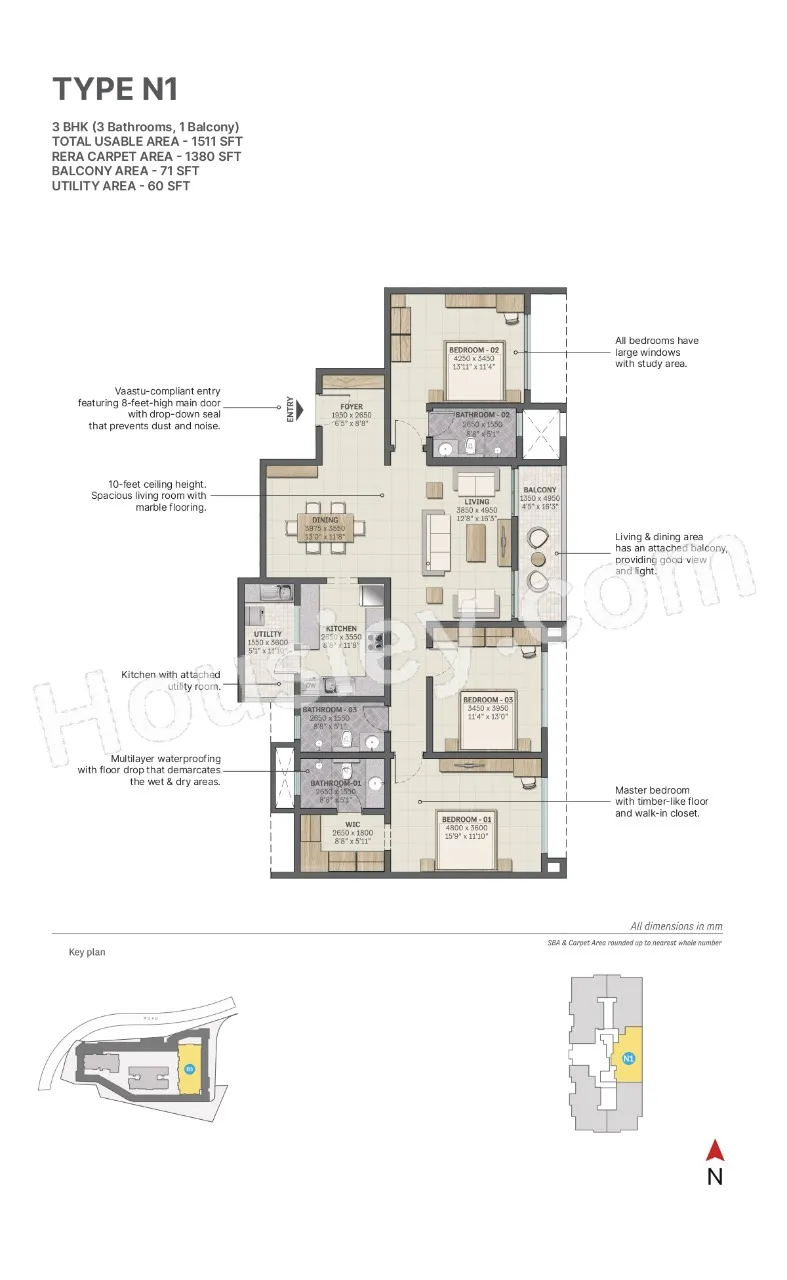 Sobha Nesara Unit plan - 1511 sq.ft.