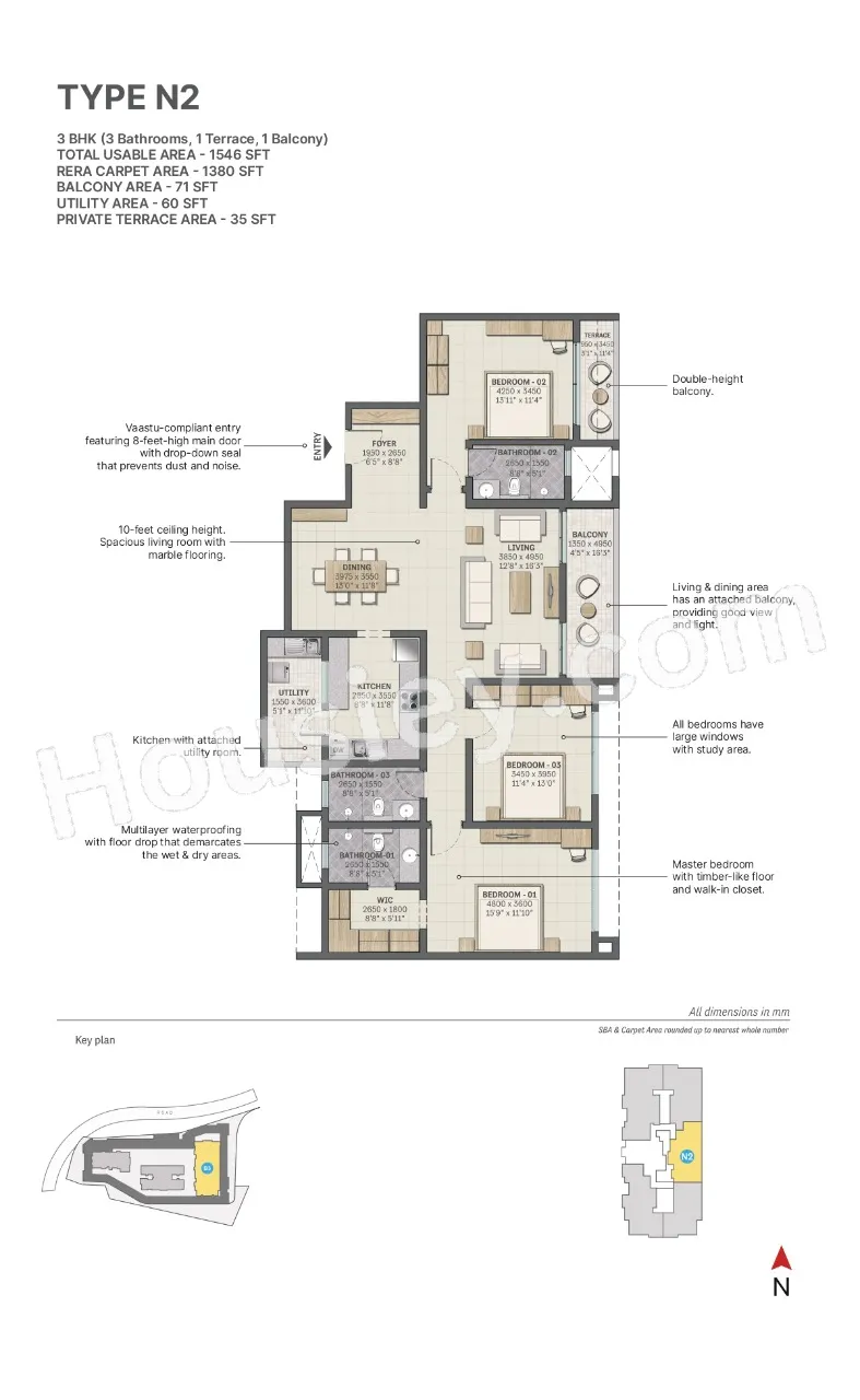 Sobha Nesara Unit plan - 1547 sq.ft.