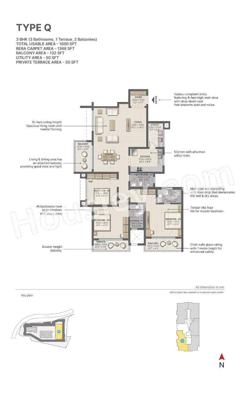 Sobha Nesara Unit plan - 1601 sq.ft.