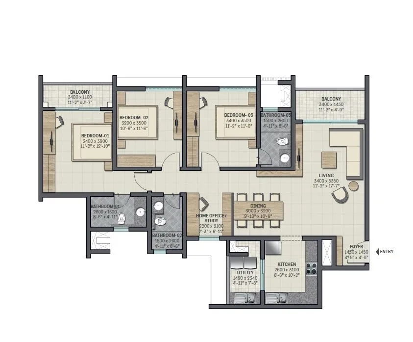Sobha Sentosa Unit plan - 1246 sq.ft.