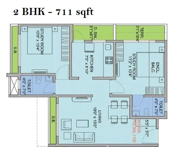 Somani Dream Home Unit plan - 711 sq.ft.