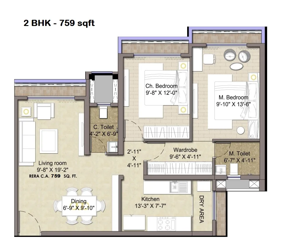 Unit plan - 759 sq.ft.