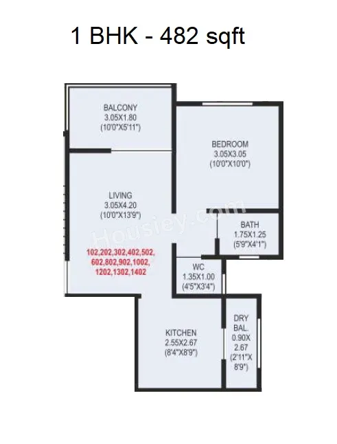 Sonigara Presidency Unit plan - 482 sq.ft.