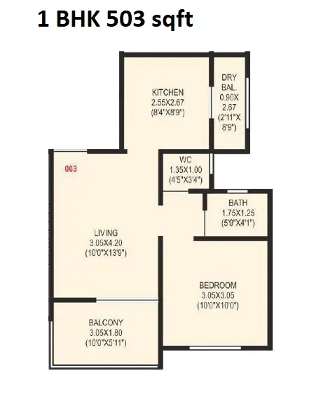 Sonigara Presidency Unit plan - 503 sq.ft.