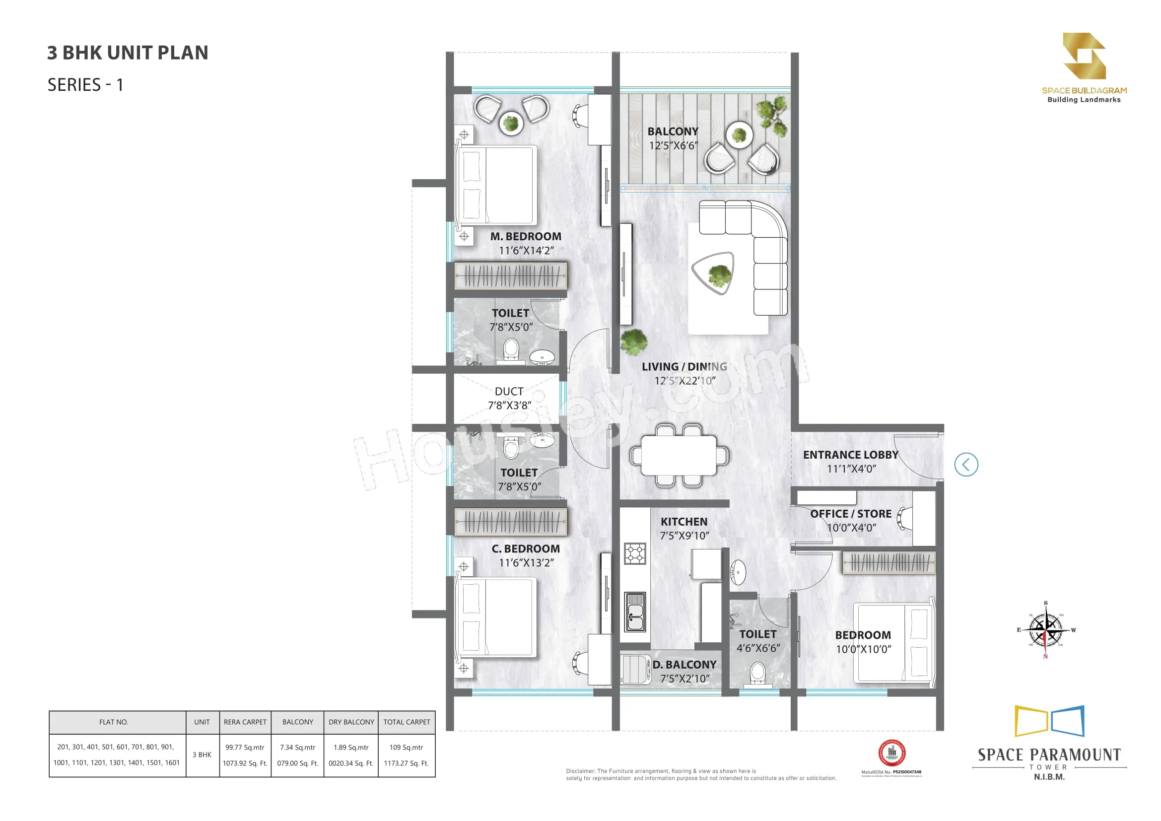 Space Paramount Tower Unit plan - 1173 sq.ft.
