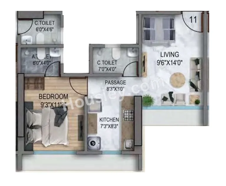 Space Sky27 Unit plan - 384 sq.ft.