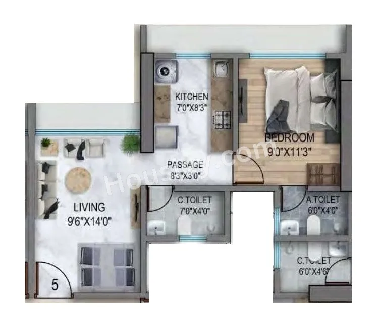 Space Sky27 Unit plan - 385 sq.ft.