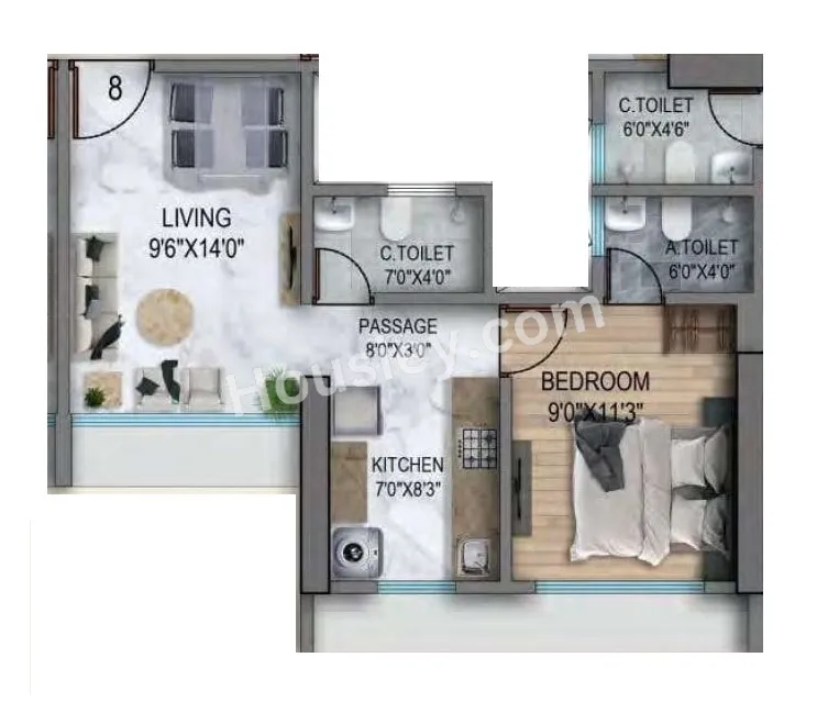 Space Sky27 Unit plan - 386 sq.ft.