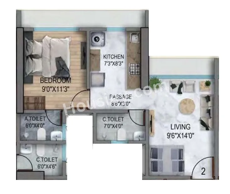 Space Sky27 Unit plan - 388 sq.ft.