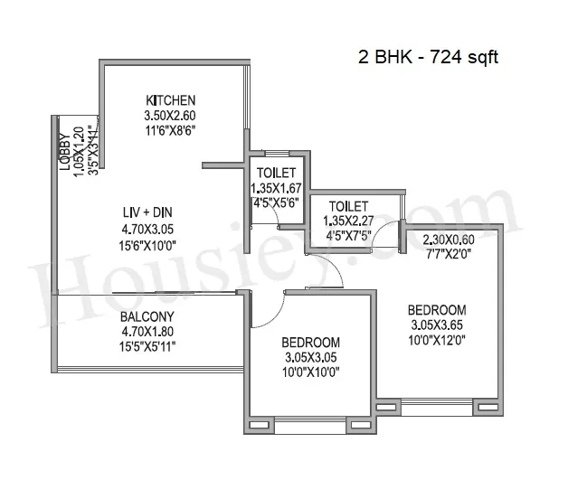 Achalare Spring Garden Unit plan - 724 sq.ft.