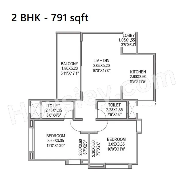 Achalare Spring Garden Unit plan - 791 sq.ft.