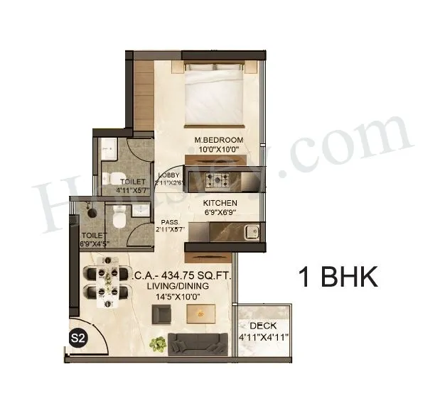 Sunbeam Limelight Unit plan - 435 sq.ft.