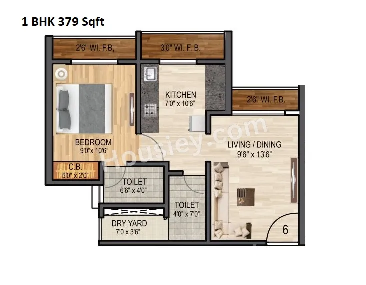 Sunrise Parkview Unit plan - 379 sq.ft.