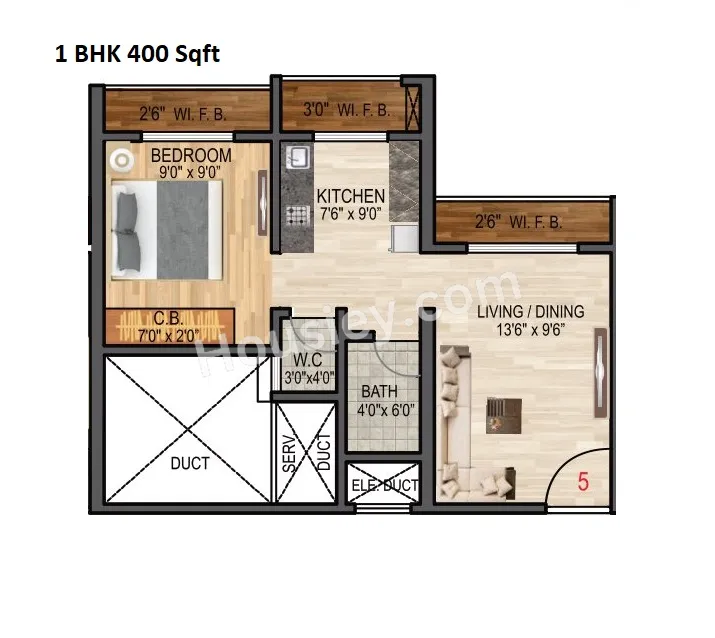Sunrise Parkview Unit plan - 400 sq.ft.