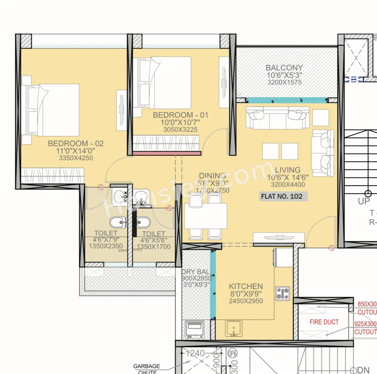Sukhwani Kingsley Unit plan - 750 sq.ft.