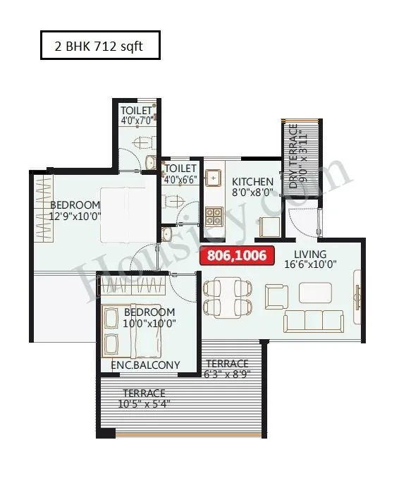 Sukhwani Nysa Unit plan - 712 sq.ft.