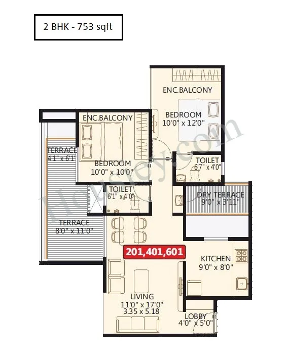 Sukhwani Nysa Unit plan - 753 sq.ft.