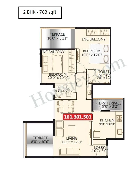 Sukhwani Nysa Unit plan - 783 sq.ft.