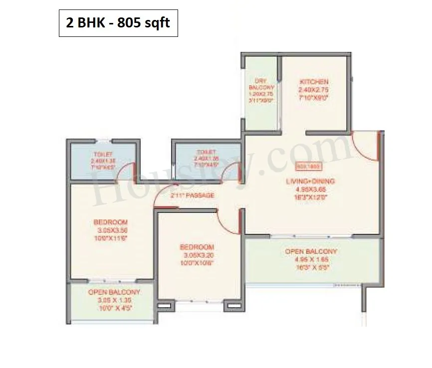Sukhwani Sepia Unit plan - 805 sq.ft.