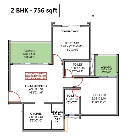 Sukhwani Skylines Unit plan - 756 sq.ft.