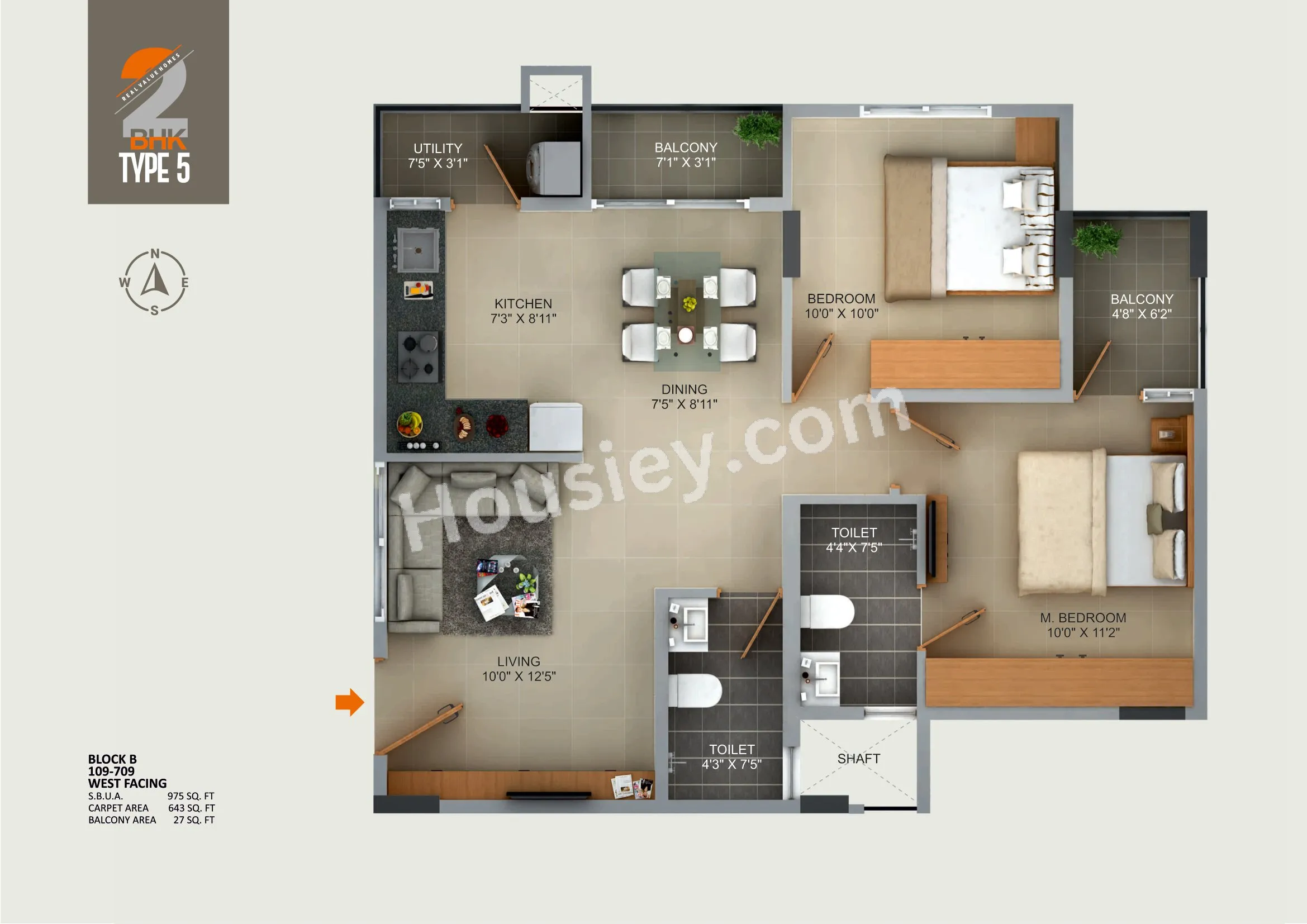 Sumadhura Aspire Amber Unit plan - 663 sq.ft.