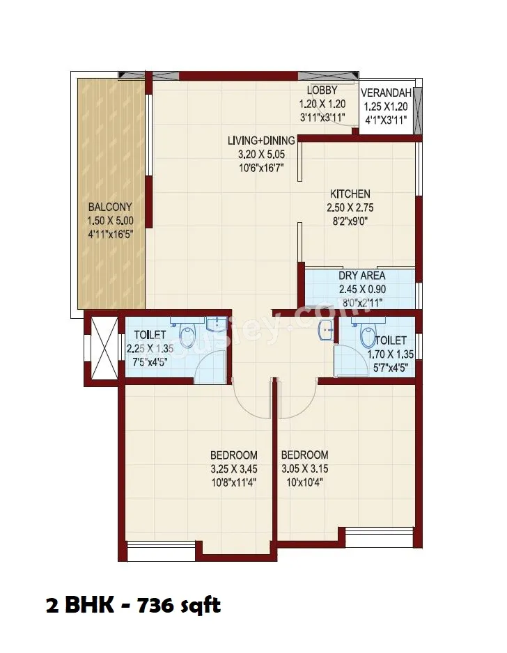 Suman Kunj Unit plan - 736 sq.ft.
