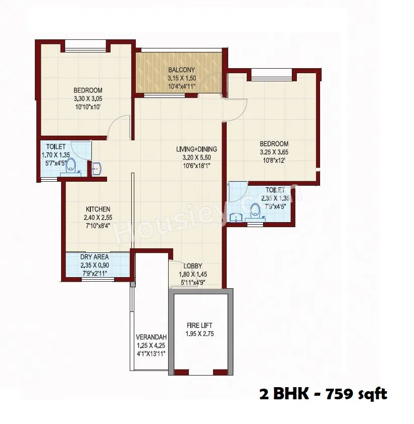 Suman Kunj Unit plan - 759 sq.ft.