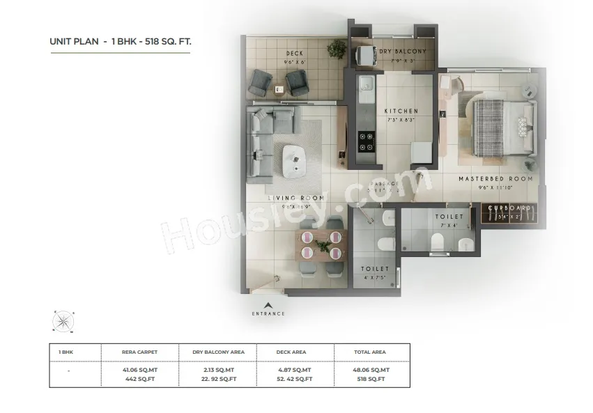Sunraj Solitaire Unit plan - 518 sq.ft.