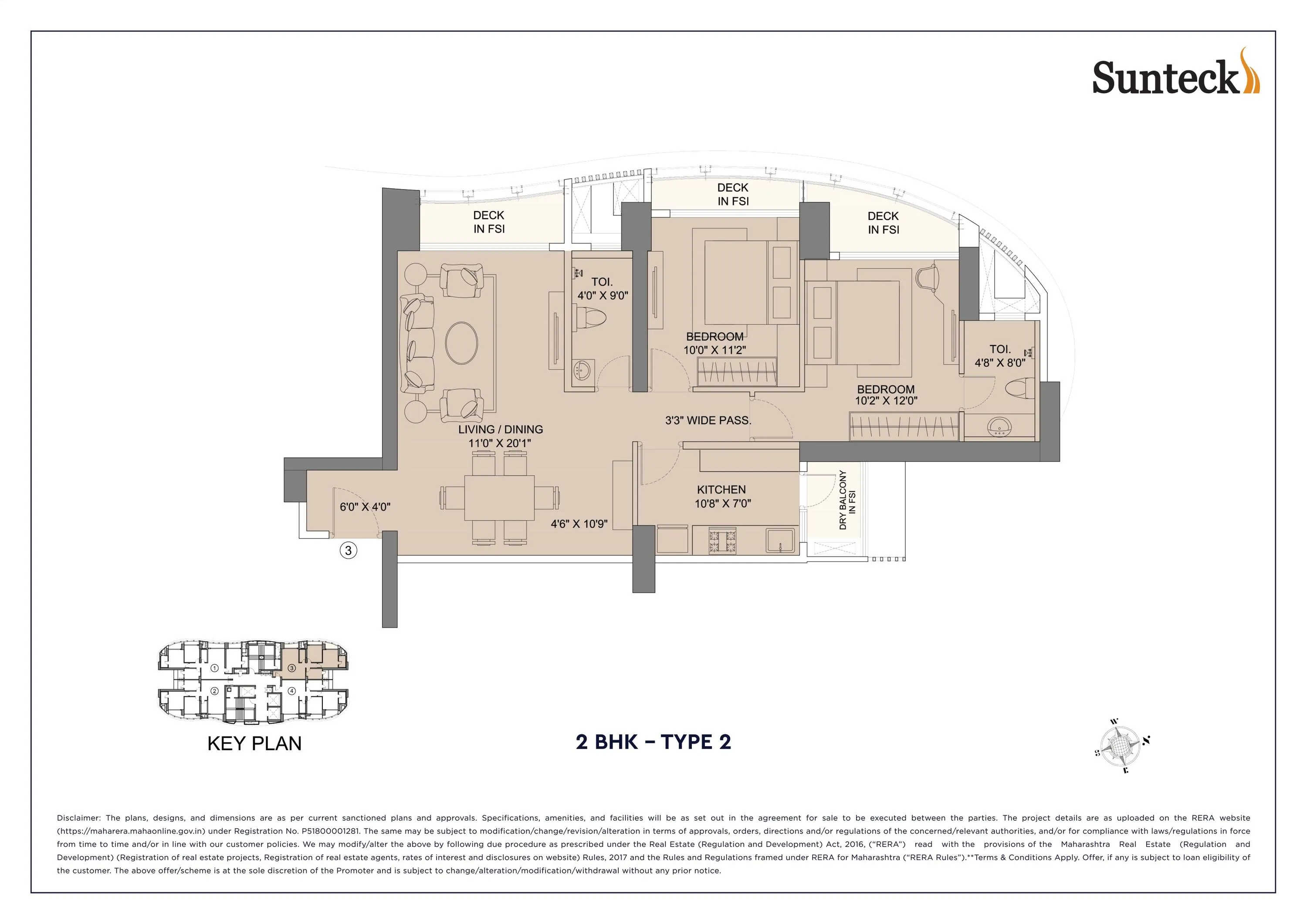 Sunteck City Avenue 1 Unit plan - 905 sq.ft.