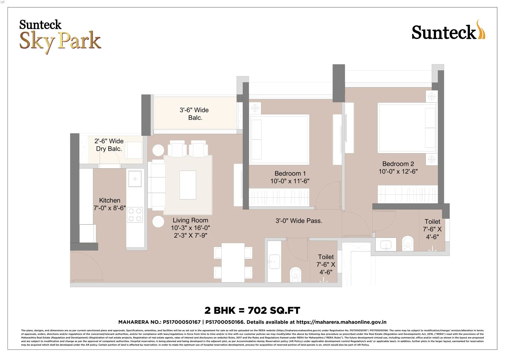 Sunteck Sky Park Unit plan - 702 sq.ft.