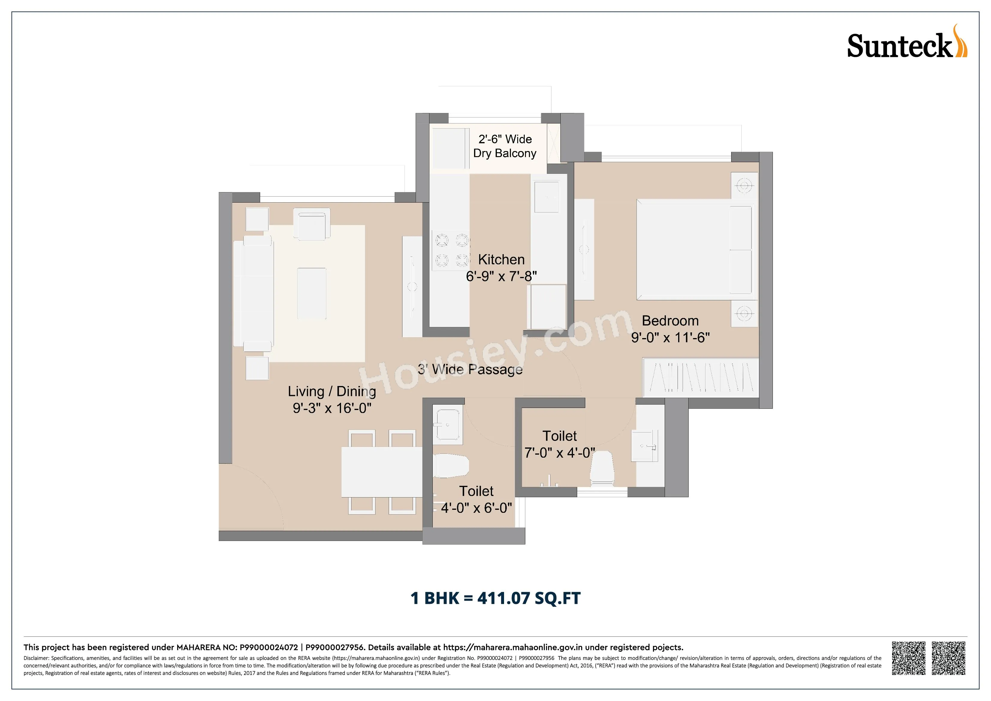 Sunteck Ultra World Unit plan - 411 sq.ft.